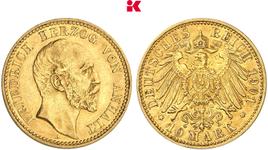 Alemania 10 marcos 1901 A "Anhalt" en subasta Künker - 5 de julio de 2025