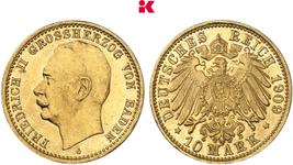 Германия 10 марок 1909 G "Баден" на аукционе Künker - 5 июля 2025