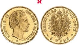 Германия 5 марок 1877 D "Бавария" на аукционе Künker - 5 июля 2025