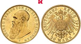 Alemania 20 marcos 1910 D "Sajonia-Meiningen" en subasta Künker - 5 de julio de 2025