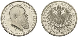 Germany 5 Mark 1911 D "Bayern" at auction NOONANS - June 10, 2025