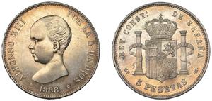España 5 pesetas 1888 MSM en subasta NOONANS - 10 de junio de 2025