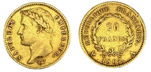 Франция 20 франков 1807 A на аукционе ALDE Auction - 25 июня 2025