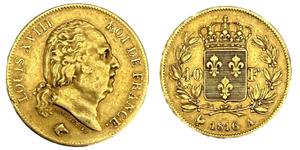 Франция 40 франков 1816 A на аукционе ALDE Auction - 25 июня 2025
