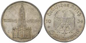 Deutschland 5 Reichsmark 1934 F "Garnisonkirche mit Datum" auf der Auktion Münzen Gut-Lynt - 29. Juni 2025