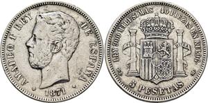 Spain 5 Pesetas 1871 DEM at auction Cayón - July 9, 2025