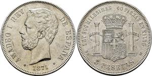 Spain 5 Pesetas 1871 DEM at auction Cayón - July 9, 2025