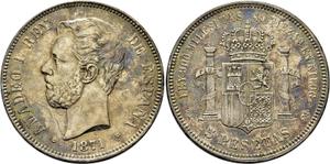Spain 5 Pesetas 1871 DEM at auction Cayón - July 9, 2025