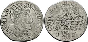 Polska Trojak 1592 IF "Mennica olkuska" na aukcji Leu - 10 lipca 2025