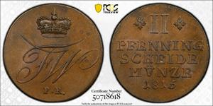 Brunszwik-Wolfenbüttel 2 fenigi 1815 FR na aukcji Stephen Album - 15 lipca 2025