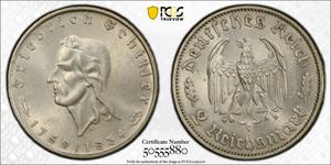Deutschland 2 Reichsmark 1934 F "Friedrich Schiller" auf der Auktion Stephen Album - 15. Juli 2025