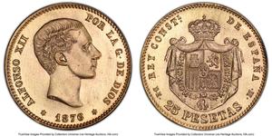 Spain 25 Pesetas 1876 DEM at auction Heritage - July 27, 2025