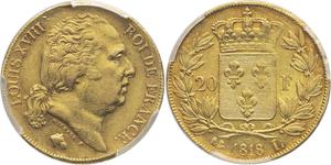 France 20 Francs 1818 L at auction MDC Monaco - August 31, 2025