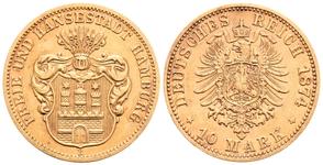 Deutschland 10 Mark 1874 B "Hamburg" auf der Auktion Künker - 24. Juli 2025
