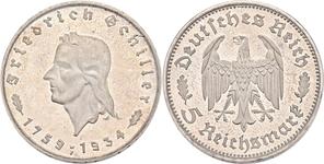 Deutschland 5 Reichsmark 1934 F "Friedrich Schiller" auf der Auktion Künker - 24. Juli 2025