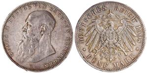 Deutschland 5 Mark 1908 D "Sachsen-Meiningen" auf der Auktion Teutoburger - 13. September 2025