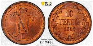 Finland 10 Pennia 1915 at auction Stephen Album - August 11, 2025