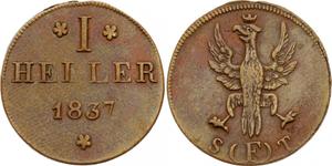 Frankfurt am Main 1 Heller 1837 F S.T. auf der Auktion Katz - 25. November 2018