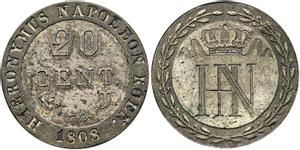 Westfalen 20 Centimos 1808 C auf der Auktion Gorny & Mosch - 12. Oktober 2021
