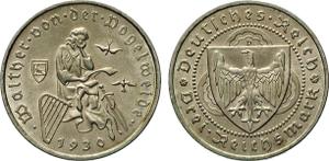 Germany 3 Reichsmark 1930 D "Vogelweide" at auction Auktionshaus Tietjen+Co oHg - January 11, 2025
