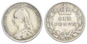 Großbritannien 6 Pence 1892 JEB "Jubiläumsporträt" auf der Auktion Aphrodite Art Coins - 5. Juni 2023