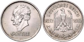 Германия 3 рейхсмарки 1932 A "Гёте" на аукционе BERLINER MÜNZAUKTION - 22 марта 2025