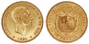 Spain 25 Pesetas 1881 MSM at auction Pliego - December 14, 2016
