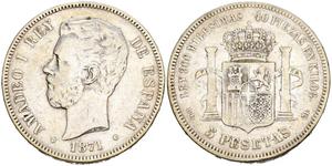 Spain 5 Pesetas 1871 DEM at auction ibercoin - July 22, 2025