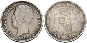 Spain 5 Pesetas 1871 DEM at auction ibercoin - July 22, 2025