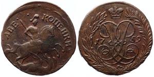 Rosja 2 kopiejki 1759 "Nominał nad św. Jerzym" auf der Auktion AURORA - 16. April 2025