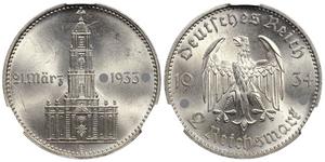 Deutschland 2 Reichsmark 1934 E "Garnisonkirche mit Datum" auf der Auktion AURORA - 26. Juni 2025