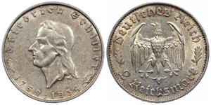 Deutschland 2 Reichsmark 1934 F "Friedrich Schiller" auf der Auktion AURORA - 26. Juni 2025