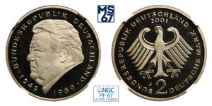 Deutschland 2 Mark 2001 J "Franz Josef Strauß" auf der Auktion MS67 - 12. April 2025