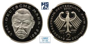 Deutschland 2 Mark 2001 J "Ludwig Erhard" auf der Auktion MS67 - 12. April 2025