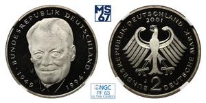 Deutschland 2 Mark 2001 J "Willy Brandt" auf der Auktion MS67 - 12. April 2025