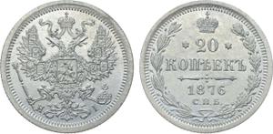 Rußland 20 Kopeken 1876 СПБ HI auf der Auktion Rare Coins - 27. Oktober 2024