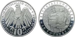Deutschland 10 Mark 2001 A "Bundesverfassungsgericht" auf der Auktion Rare Coins - 10. November 2024