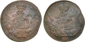 Russia 1 Kopek 1755 "Eagle in the clouds" at auction Rare Coins - December 7, 2024