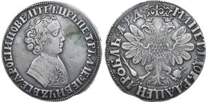 Russia Rouble ҂АΨД (1704) "Portrait of young Peter the Great" at auction Rare Coins - December 21, 2024