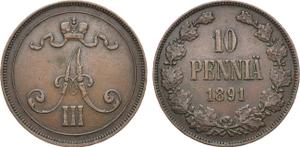 Finland 10 Pennia 1891 at auction Rare Coins - December 21, 2024