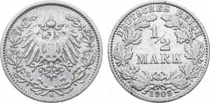Германия 1/2 марки 1909 G на аукционе Rare Coins - 15 февраля 2025