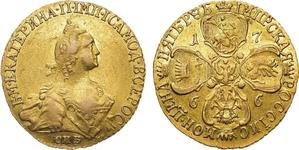 Rußland 5 Rubel 1766 СПБ "Petersburger Typ ohne Schal" auf der Auktion Rare Coins - 29. März 2025