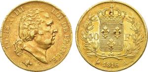 Франция 40 франков 1816 A на аукционе Rare Coins - 7 июня 2025