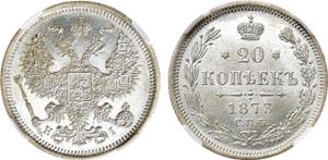 Rosja 20 kopiejek 1873 СПБ HI na aukcji Rare Coins - 7 czerwca 2025