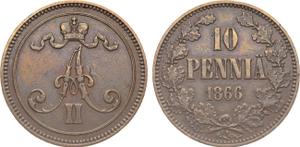 Finland 10 Pennia 1866 at auction Rare Coins - July 3, 2025