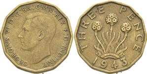 Großbritannien 3 Pence 1943 HP auf der Auktion Russiancoin - 14. Februar 2017