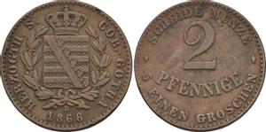Sachsen-Coburg und Gotha 2 Pfennig 1868 B auf der Auktion Russiancoin - 27. Januar 2022