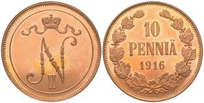 Finland 10 Pennia 1916 at auction Russiancoin - October 24, 2024