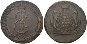 Россия 10 копеек 1770 КМ "Сибирская монета" на аукционе Russiancoin - 31 октября 2024