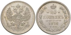 Россия 20 копеек 1872 СПБ HI на аукционе Russiancoin - 20 февраля 2025